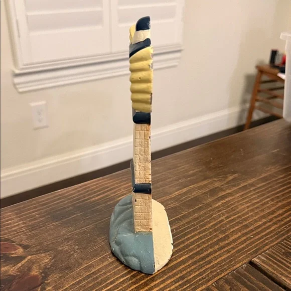 Cast Iron Lighthouse Doorstop with Yellow and Blue Accents - Picture 4 of 6